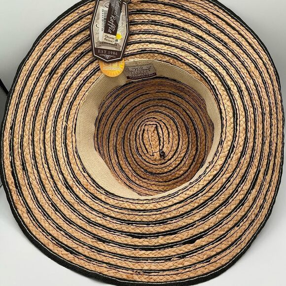 Sun and Sand Tan and Black Wide-Brimmed Hat with Floppy Design - Picture 4 of 6